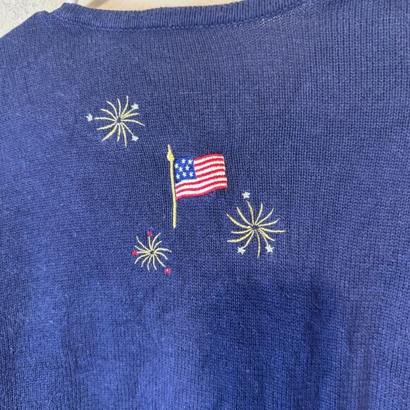 Croft & Barrow Cardigan Sweater Fireworks Flags Embroidered 4th of July USA XL - Picture 6 of 7